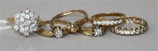 Six assorted 9ct gold dress rings.